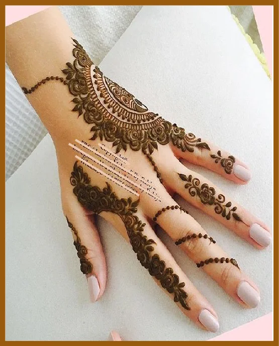 Full Back Hand Mehndi With Detailed Flower Vines